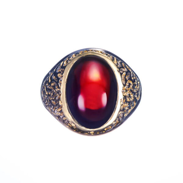 Bespoke Hand Carved African Red Garnet Gents Ring