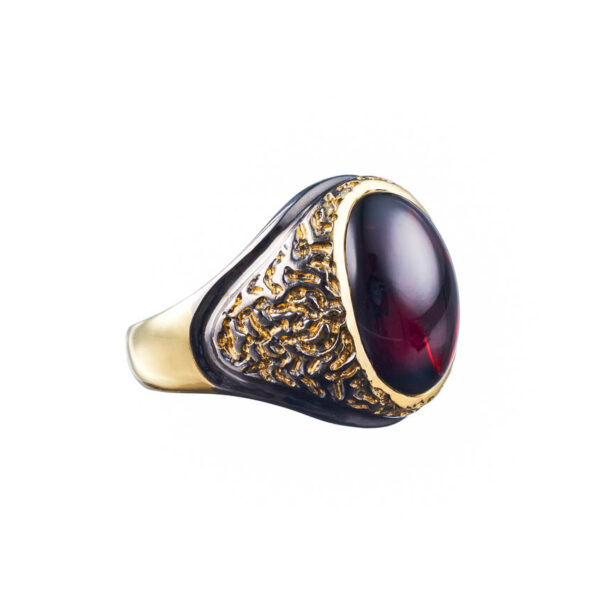 Bespoke Hand Carved African Red Garnet Gents Ring