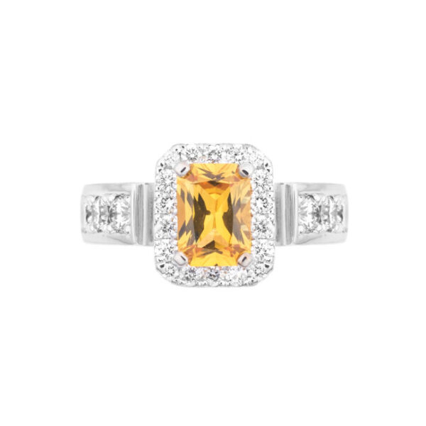Emerald Cut Yellow Sapphire and Diamond Ring R0078