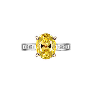Exotic Yellow Beryl and Diamond Ring in 18ct White Gold R0306