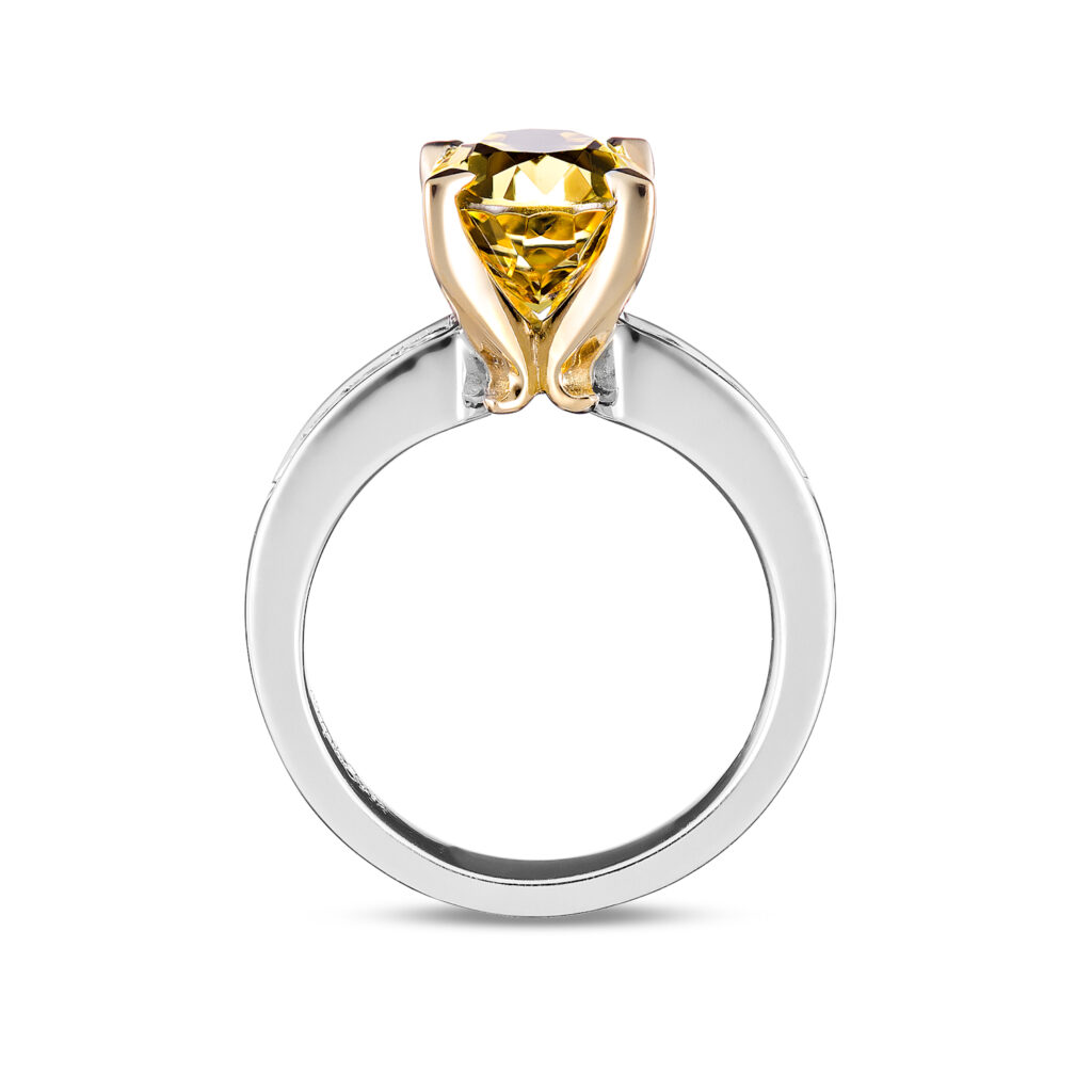 Exotic Yellow Beryl & Diamond Ring in 18ct Gold - Euphoria Jewels