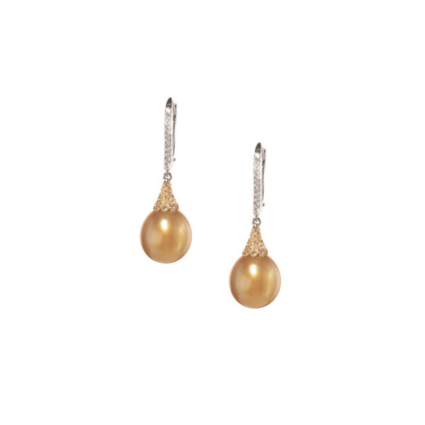 Gold South sea Pearl and Diamond Drop Earrings E0015