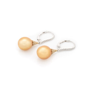 Gold South sea Pearl and Diamond Drop Earrings E0015