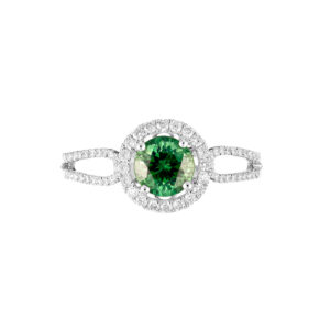 Green Tsavorite Garnet and Diamond Ring in 18ct White Gold R0043