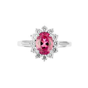 Handcrafted Oval Rubellite Tourmaline and Diamond Ring in 18ct White Gold R0295