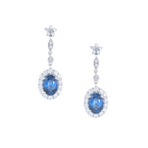 Royal Blue Sapphire and Diamond Drop Earrings E0023