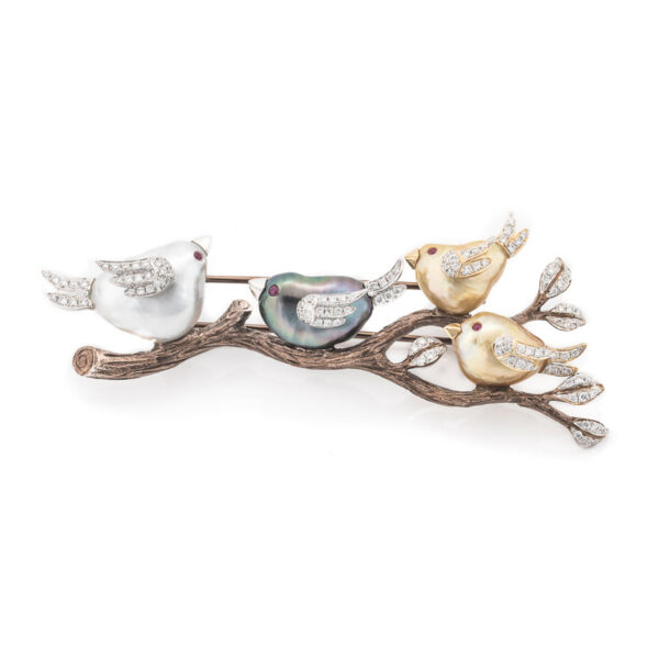 “The Meeting” Handcrafted South Sea Pearl Brooch