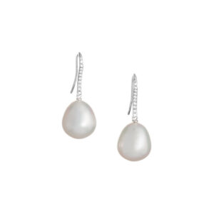 White South Sea Pearl and Diamond Drop Earrings E0029