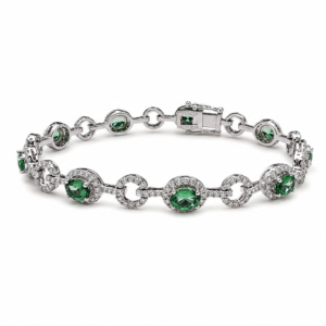 18ct White Gold Diamond and Green Tsavorite Garnet Bracelet