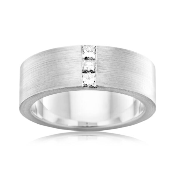 Flat Satin Finish Diamond Wedding Band 8mm wide