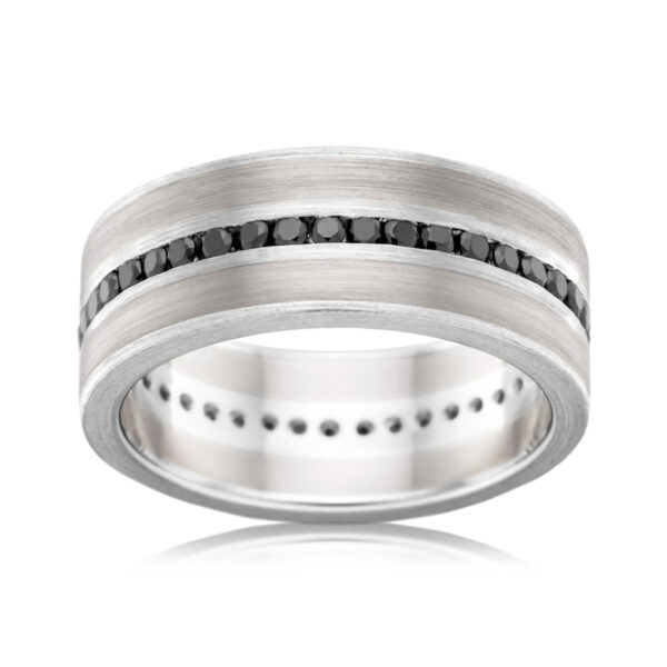 Flat Wedding Band with a Full Circle of Black Diamonds 8mm wide