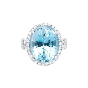 Franscesca” Oval Aquamarine and Diamond Cocktail Ring