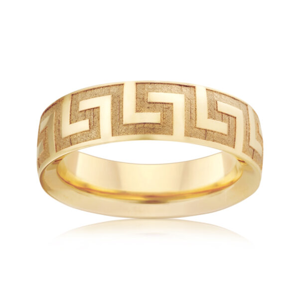 Greek Key Pattern Yellow Gold Band 6.3mm wide