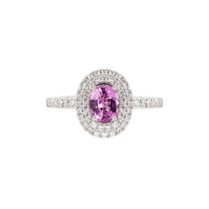 Oval Cut Pink Sapphire Halo Ring