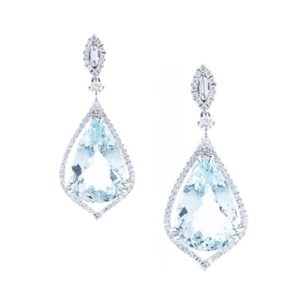 Pear Shape Aquamarine & Diamond Drop Earrings