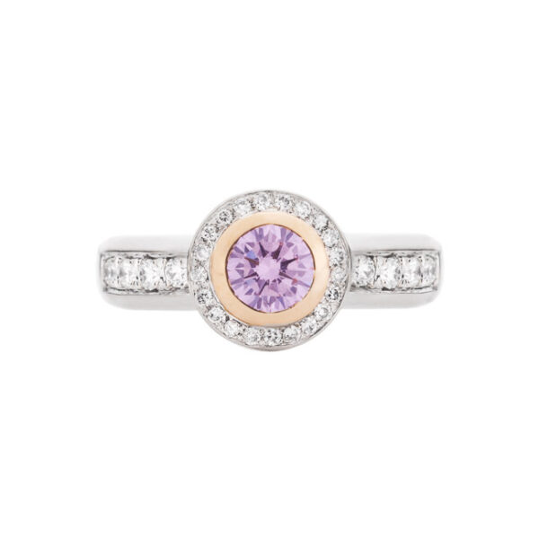 Round Argyle Pink Diamond Halo Ring