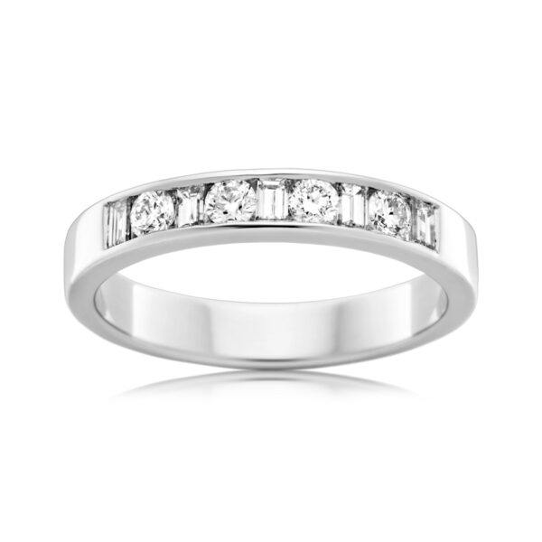 Round & Baguette Diamond Wedding Band in 18ct White Gold 3.5mm wide