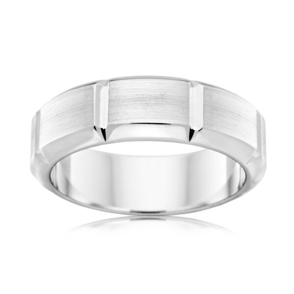 Satin Finish 18ct White Gold Wedding Band with Rounded Edge 6.5mm wide