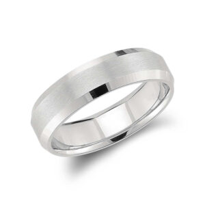 Swirl Pattern 18ct White Gold Wedding Band with Bevelled Edges 6.5mm wide