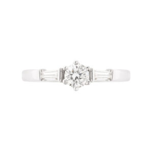 Three Stone Round and Baguette Diamond Engagement Ring