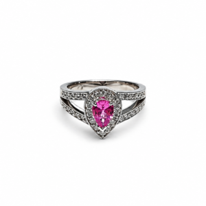 Pear Shape Pink Sapphire Ring in 18ct White Gold