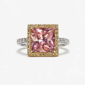Pink tourmaline diamond ring in 18ct white and yellow gold