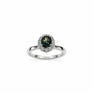 Australian Teal Sapphire Halo Ring in Platinum